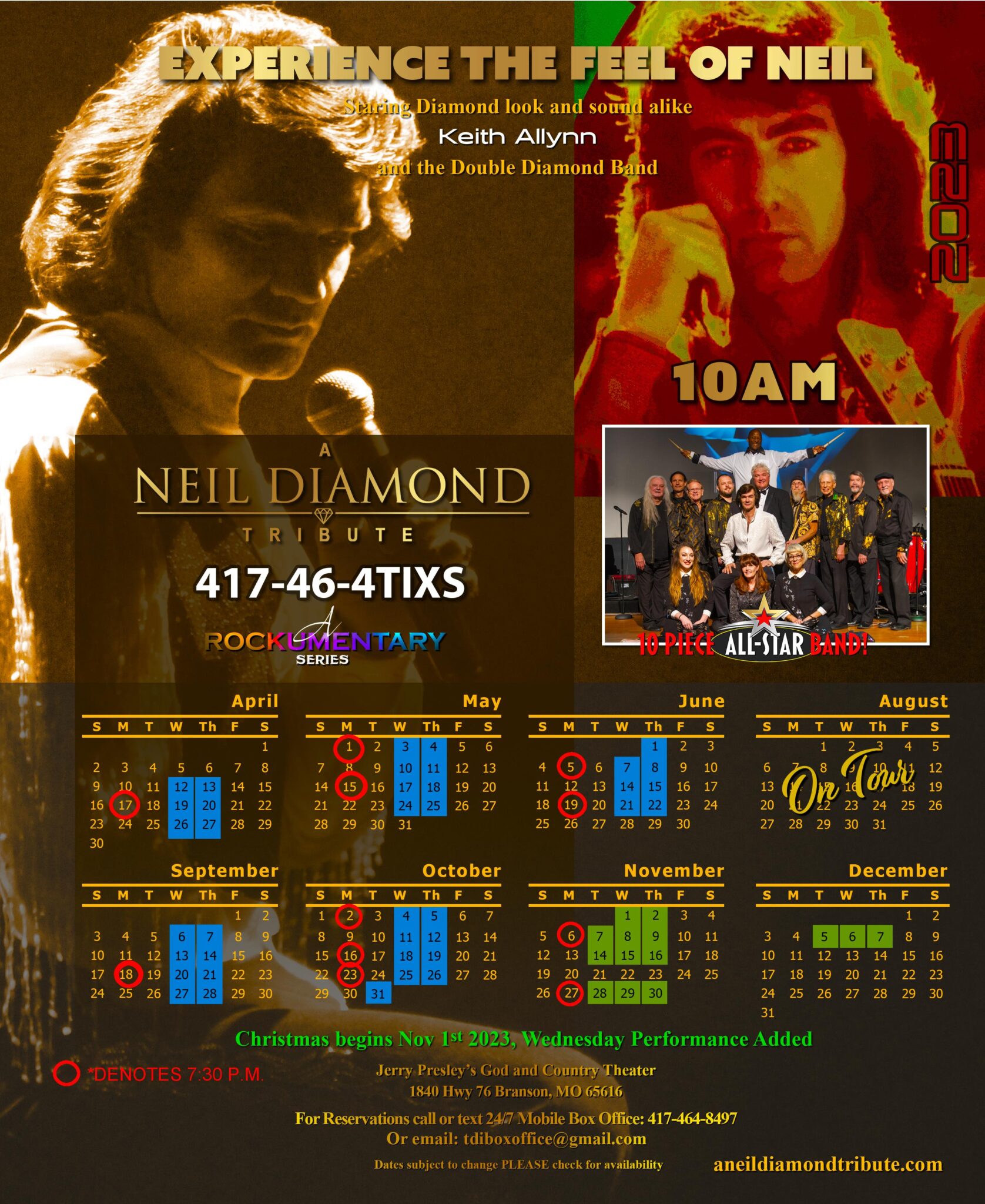 BRANSON Calendar A Neil Diamond Tribute